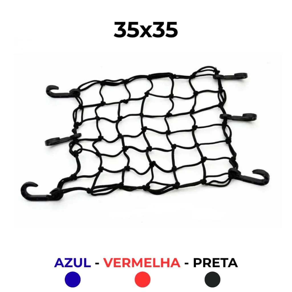 Rede Elástica Redinha de Capacete Moto e Bike 35x35 Magno Aranha Bicicleta Preta/Azul/Vermelha