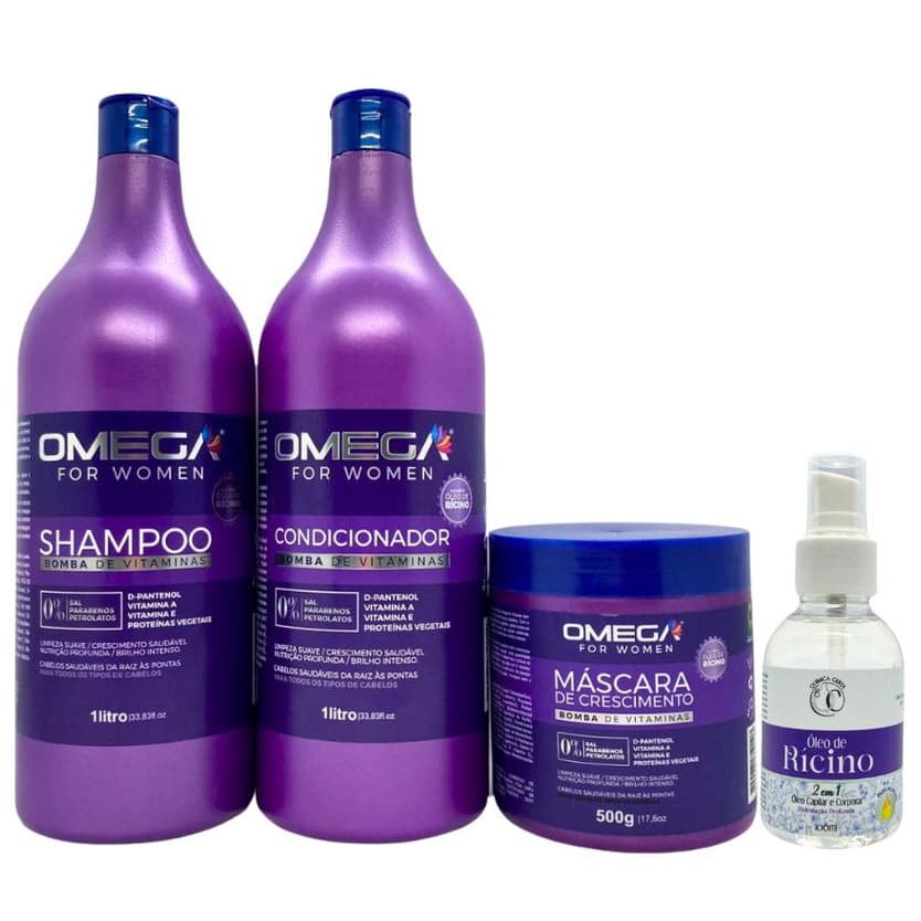 Kit Capilar Bomba de Vitaminas Shampoo e Condicionador 1L + Mascara + Óleo Capilar Omega Hair