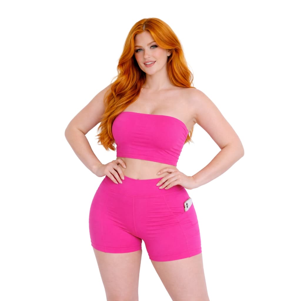 Conjunto Fitness Plus Size Suplex Premium Top Faixa Sustentação Shorts Bolsos Laterais 303539CJ
