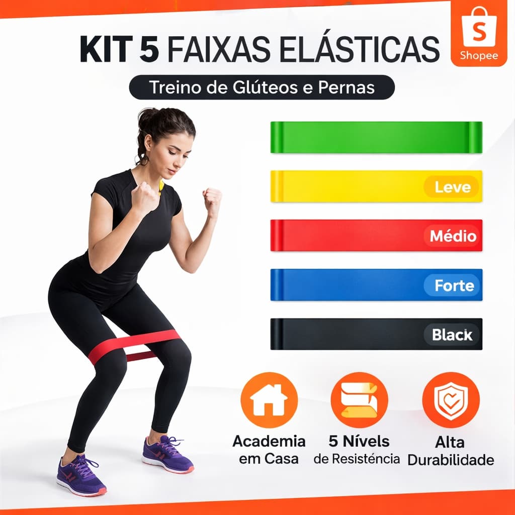 Kit 5 Elásticos de Exercício Faixa Elástica de Resistência A
