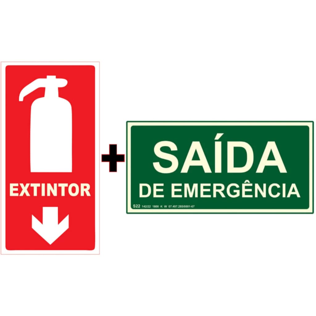 Adesivo Extintor e Saida de Emergência - Tamanho 30x10cm - Kit com 2 - 1 Unidade de cada