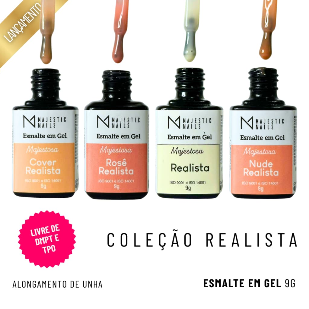 Esmalte em gel REALISTA (translúcido) (Nude Cover Rosê) 9g Alongamento Majestic Nails