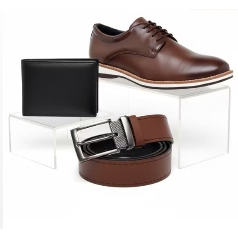 Kit Sapato Casual Oxford Masculino Cinto Carteira Preto Marrom Confortável Festa Casamento Trabalho