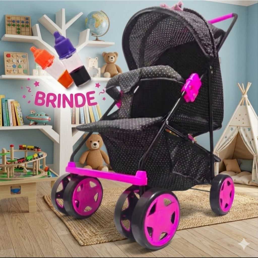 Carrinho de Boneca Milano Alive Bebê Reborn preto C/ Mamadeira