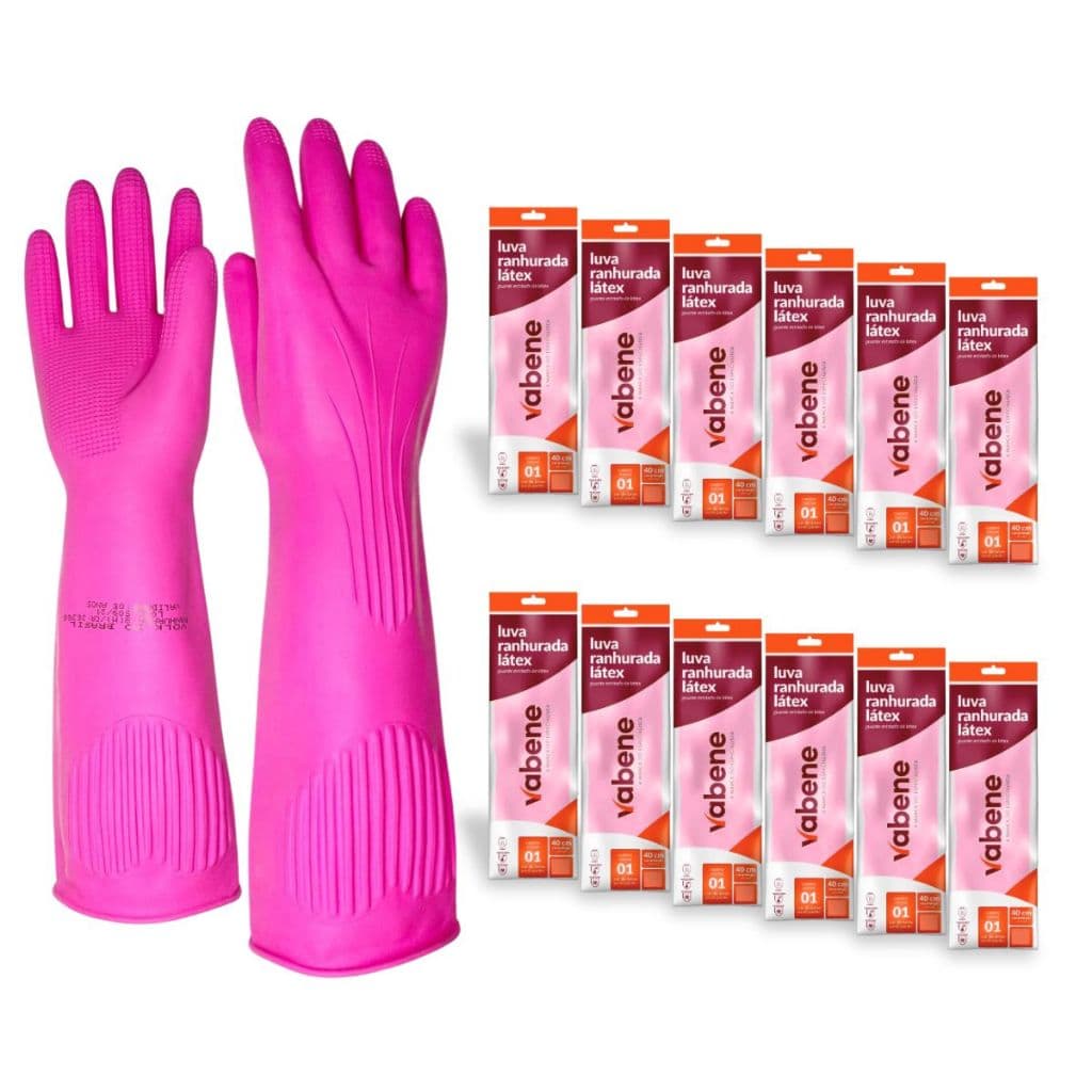 12 Pares Luvas De Látex Antiderrapante Borracha Rosa Bege Limpeza Proteção