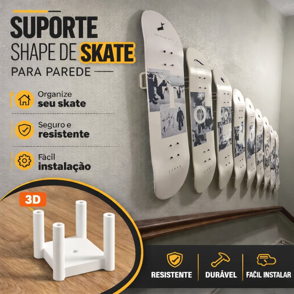 Suporte Shape de Skate Para Parede | Suporte Skate Vertical Organizador e Decoração Quarto