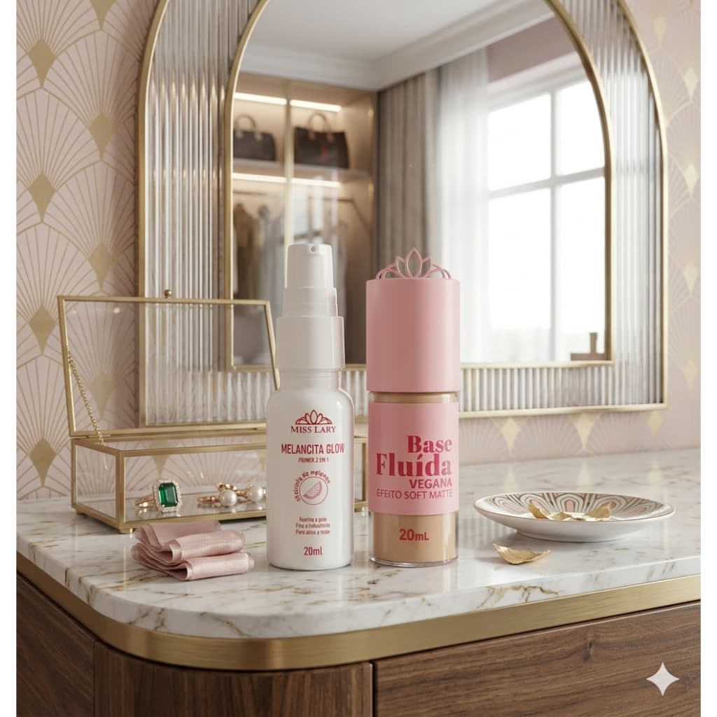 KIT! Melancita Glow Primer 2 Em 1 + Base Fluída Vegana - Miss Lary