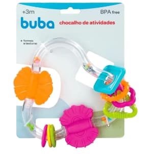 Brinquedo mordedor chocalho de atividades formas e texturas Buba para bebês | Formato divetido