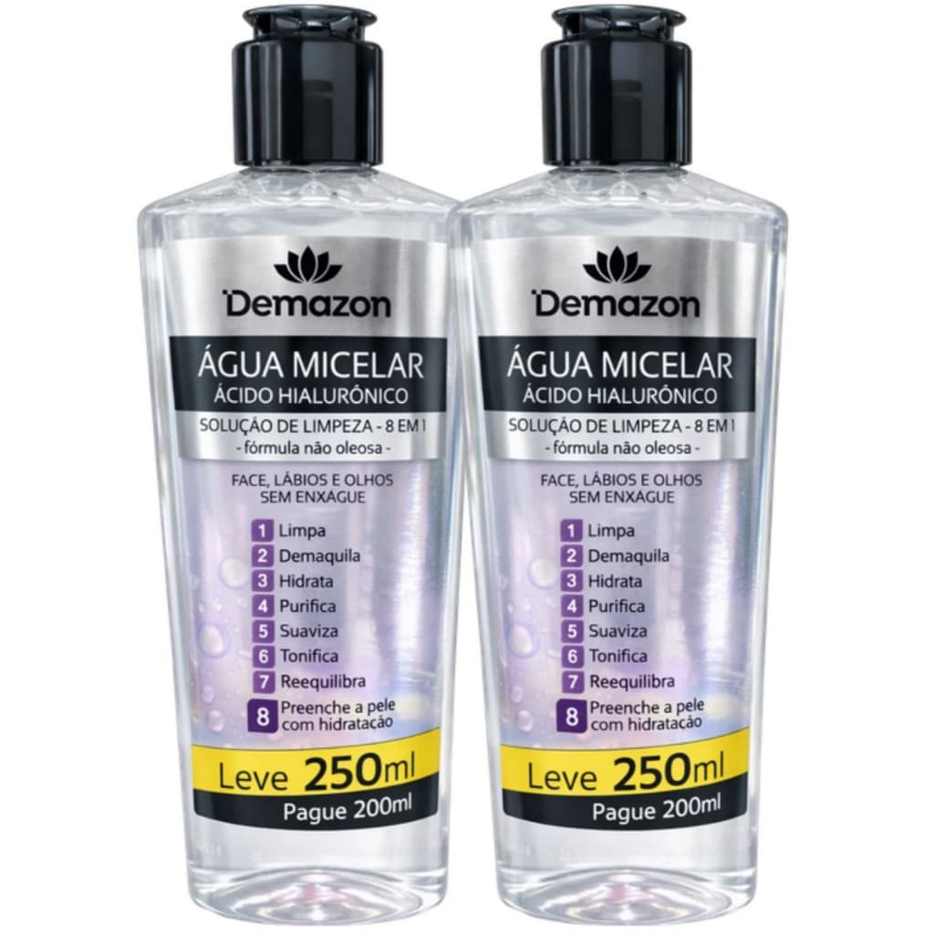 ÁGUA MICELAR  8 X 1 Ácido Hialurônico  250 ml Demazon 2un