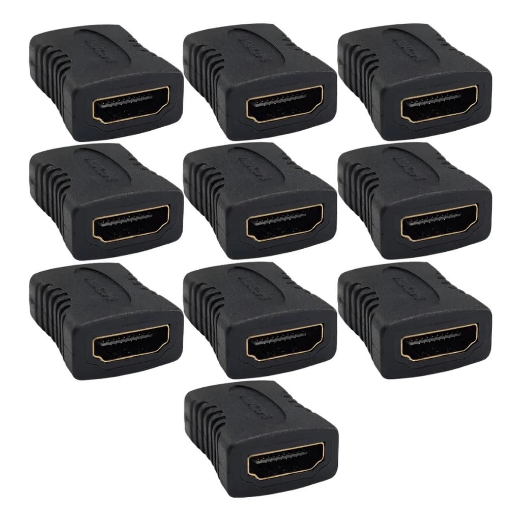 Kit 10 Adaptadores HDMI Fêmea X Fêmea Emenda Extensor AL Preto