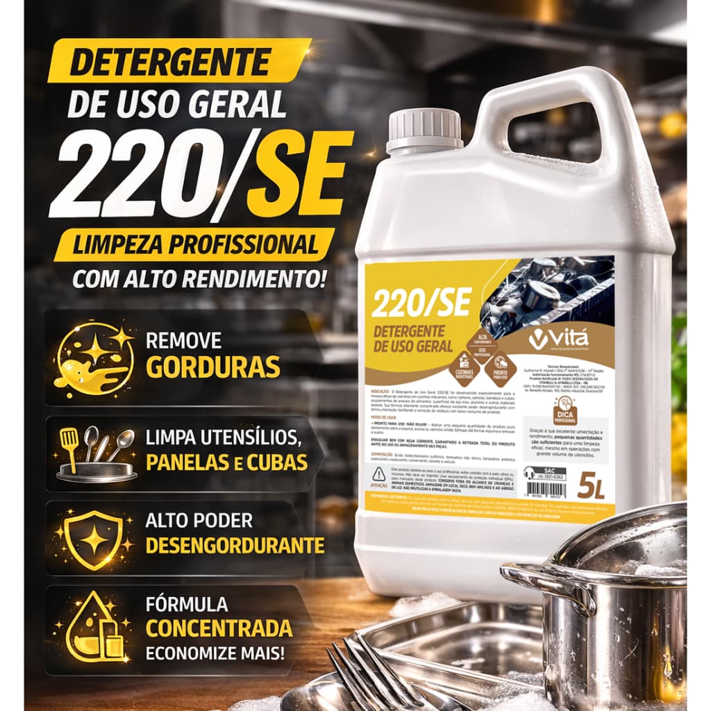 Detergente Profissional 5 Litros Pronto Para Uso Cozinha Certificado ANVISA