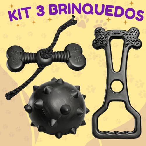 Kit Brinquedos Para Cachorro Puxador Bolinha Ossinho Big Corda Resistente Borracha