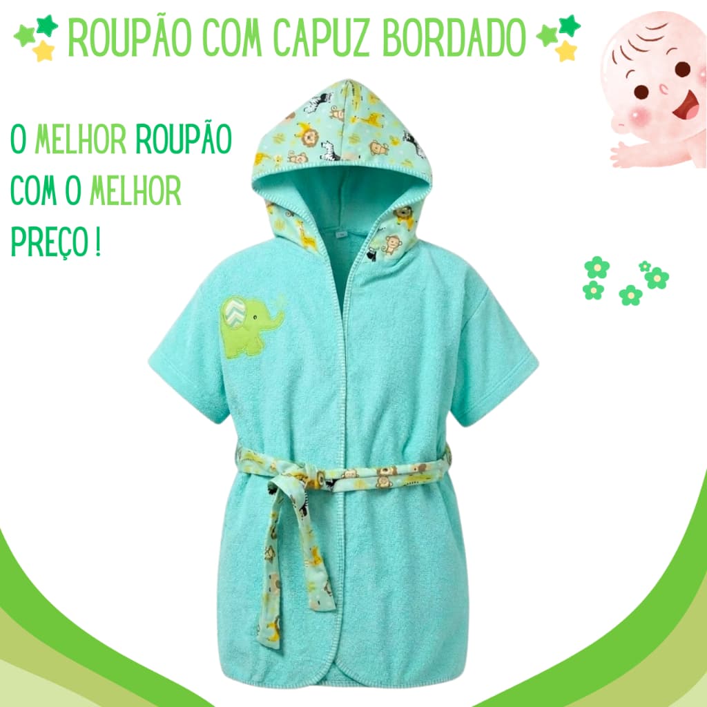 Roupão De Banho Infantil Com Capuz E Bordado Delicado Soft Premium