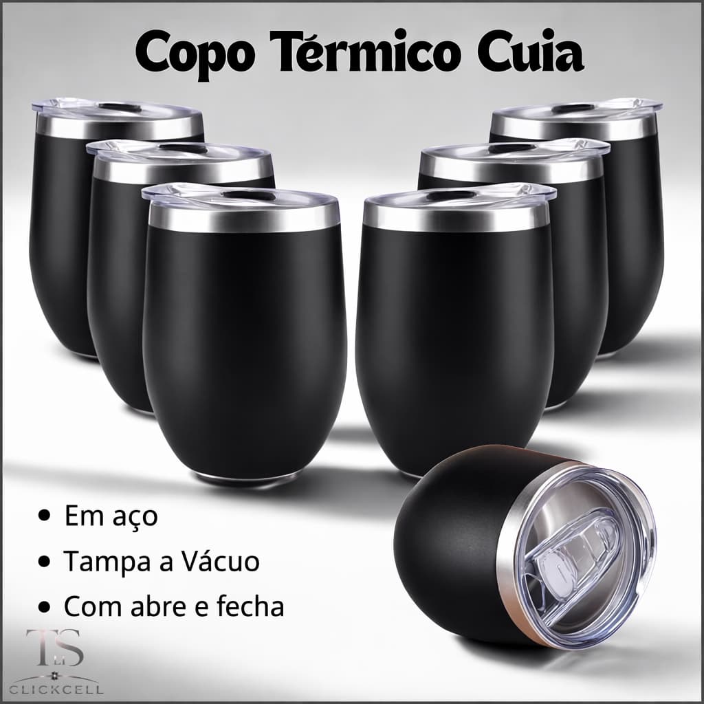 Copo Térmico Cuia 360ml em Aço Inox com Tampa – Bebidas Geladas ou Quentes por Mais Tempo (A12)