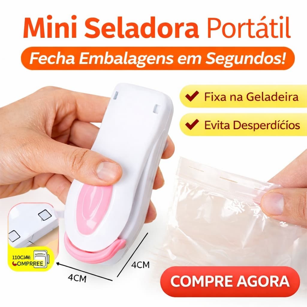 Mini Seladora Portátil Para Embalagens Lacrador Fecha Pacotes Plástico Cozinha