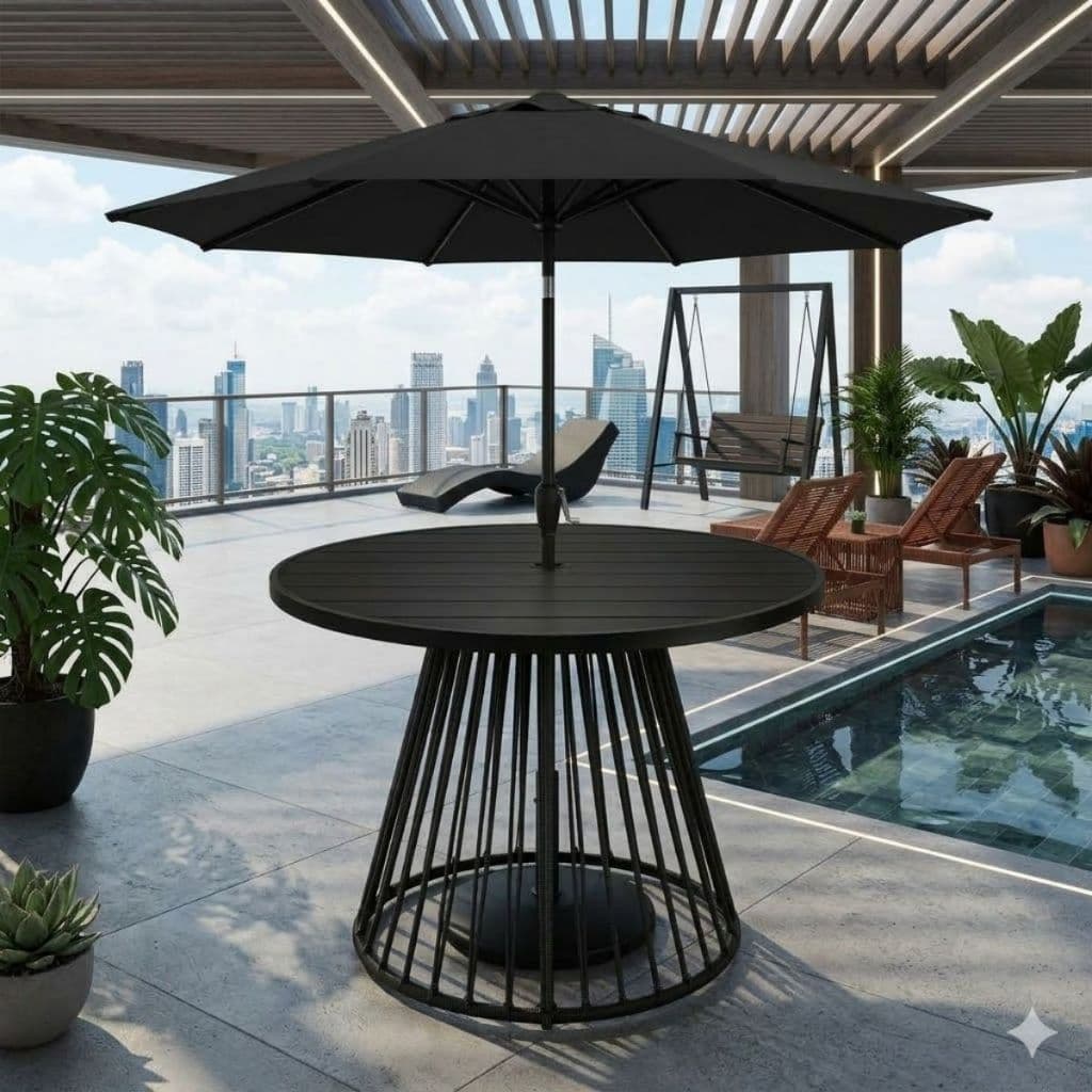 Mesa Florida 90cm com Furo Resistente ao Tempo Piscina Varanda Resort Jardim