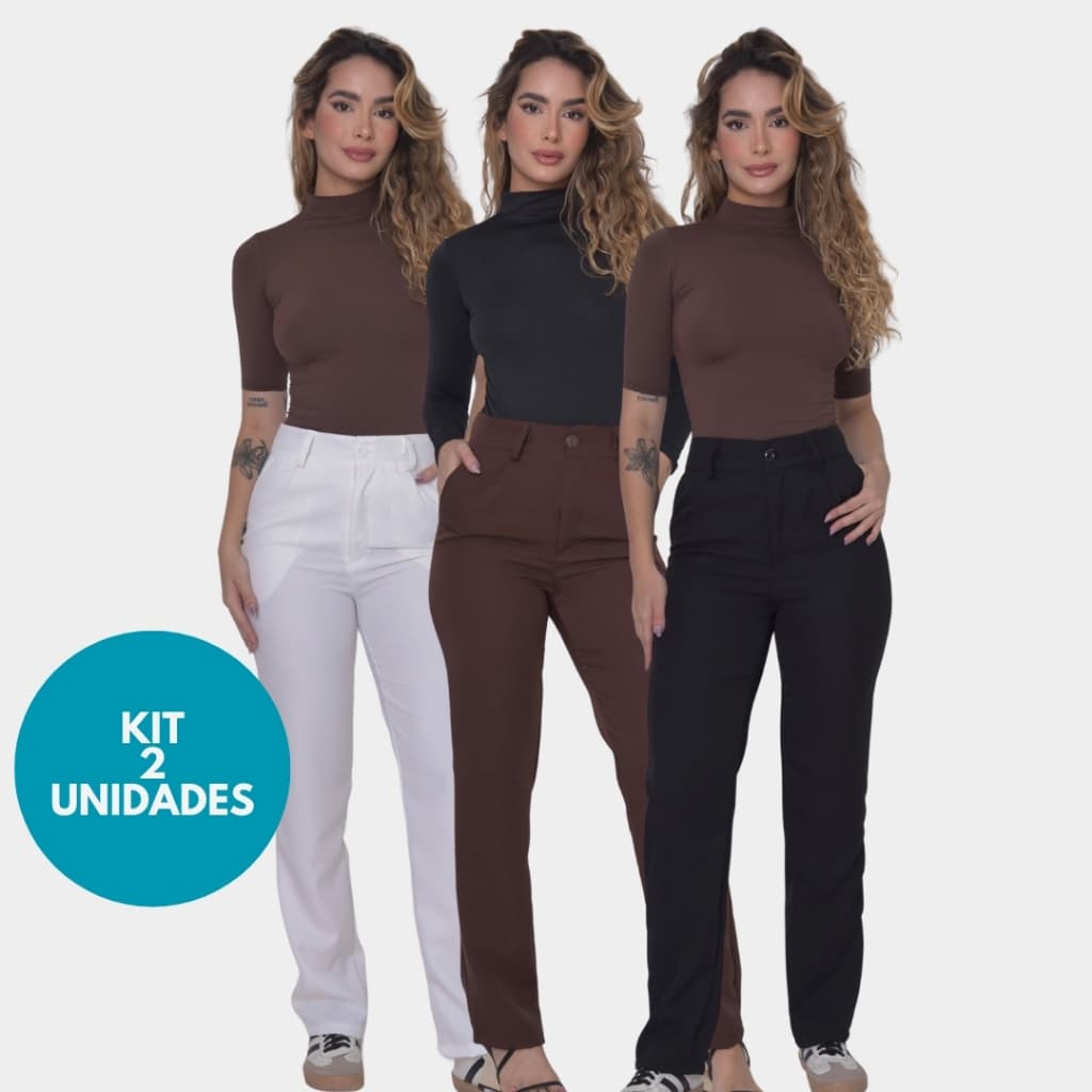 KIT 2 Calça Alfaiataria Feminina Pantalone Cintura Alta com Bolso