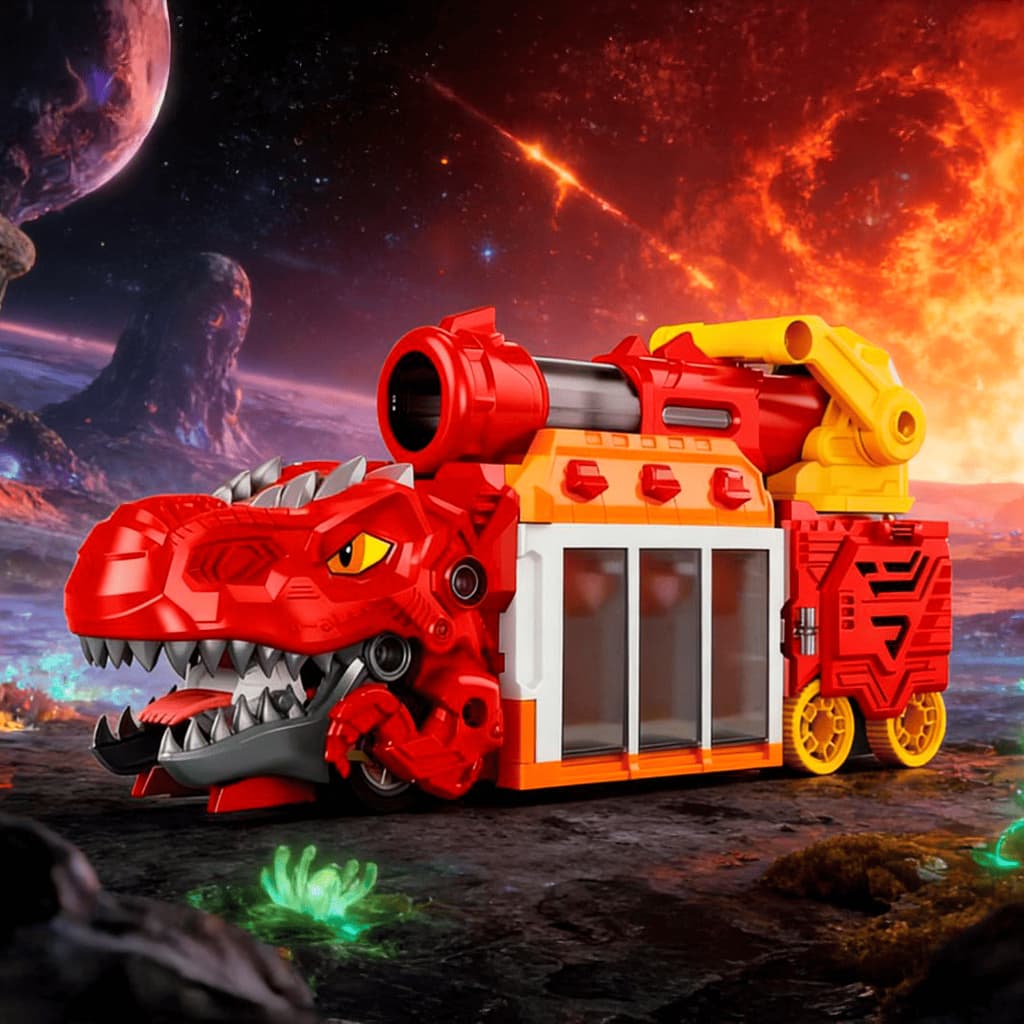 Super Caminhão Dinossauro Engole Carrinhos Dispara Bolinhas VERMELHO Brinquedo Infantil 1022