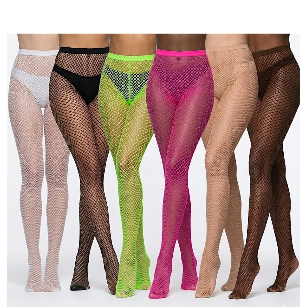 Kit 2 Meia Calça Arrastão Cós Alto Inteira Gótica Cosplay Fantasia Trama Rede
