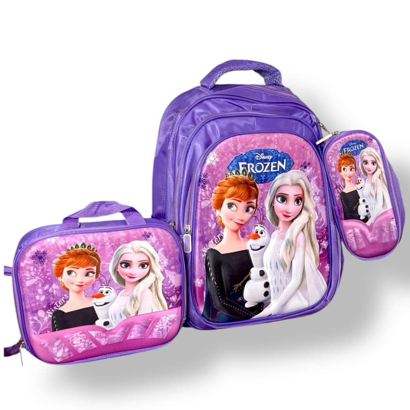 Kit Mochila Escolar Infantil Frozen Kit mochila grande Costas Lancheira Térmica e Estojo 3D