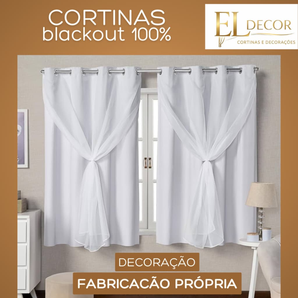 Cortina Blackout Pvc com  tecido Voil 100% Corta Luz 2,80m x1,70m