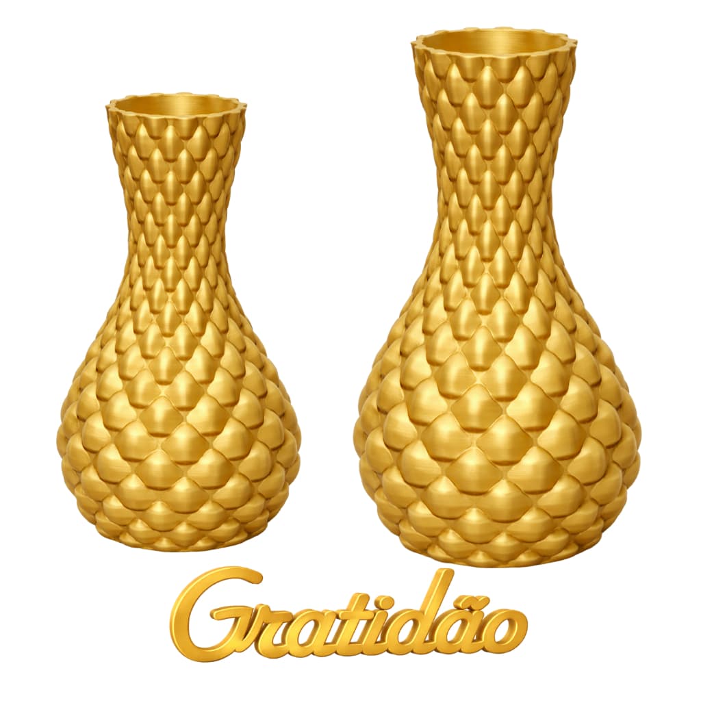 Kit 2 Vasos Decorativos com Letreiro Gratidão em PLA 3D | Decoração Moderna