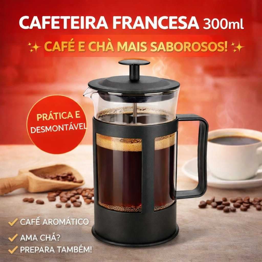 Cafeteira Francesa 300ml Prensa Francesa Café e Chá | French Press Vidro Preta