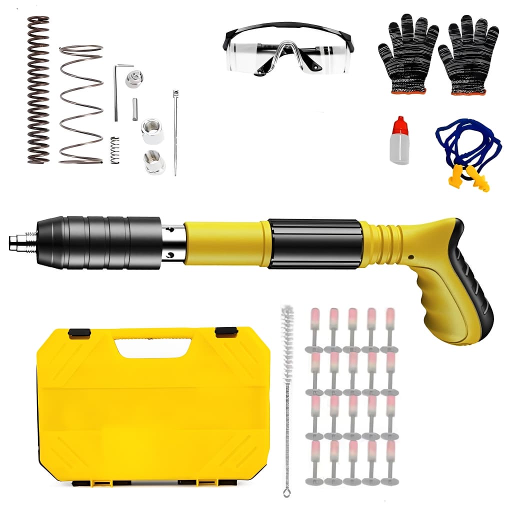 Pistola de Fixação Direta + 20 Pinos Kit Completo Prego para Drywall, Concreto e Alvenaria–Ferramenta de Impacto Manual