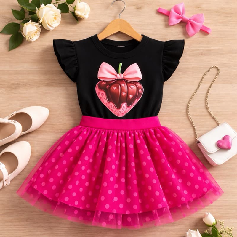 Conjunto blogueira infantil delicado short saia tule e blusa babados