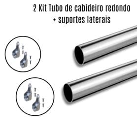 2 Kit de Tubo Cabideiro Redondo P/ Guarda Roupa