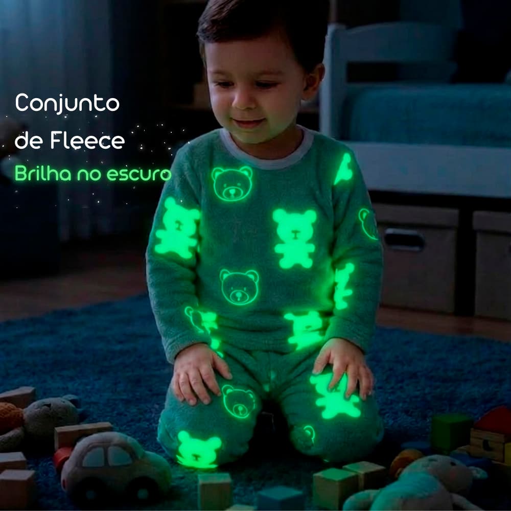 Conjunto Infantil Pijama Fleece Blusa Manga comprida E Calça Tecido Peluciado Brilha no Escuro 440