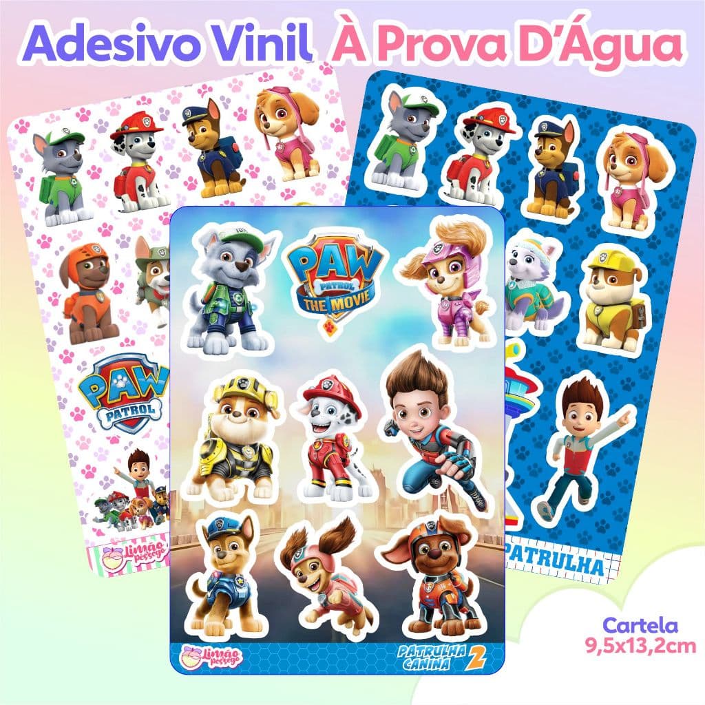Cartela de Adesivos Patrulha Canina Vinil à Prova d'Água Planner Caderno Notebook Garrafa Decorativo