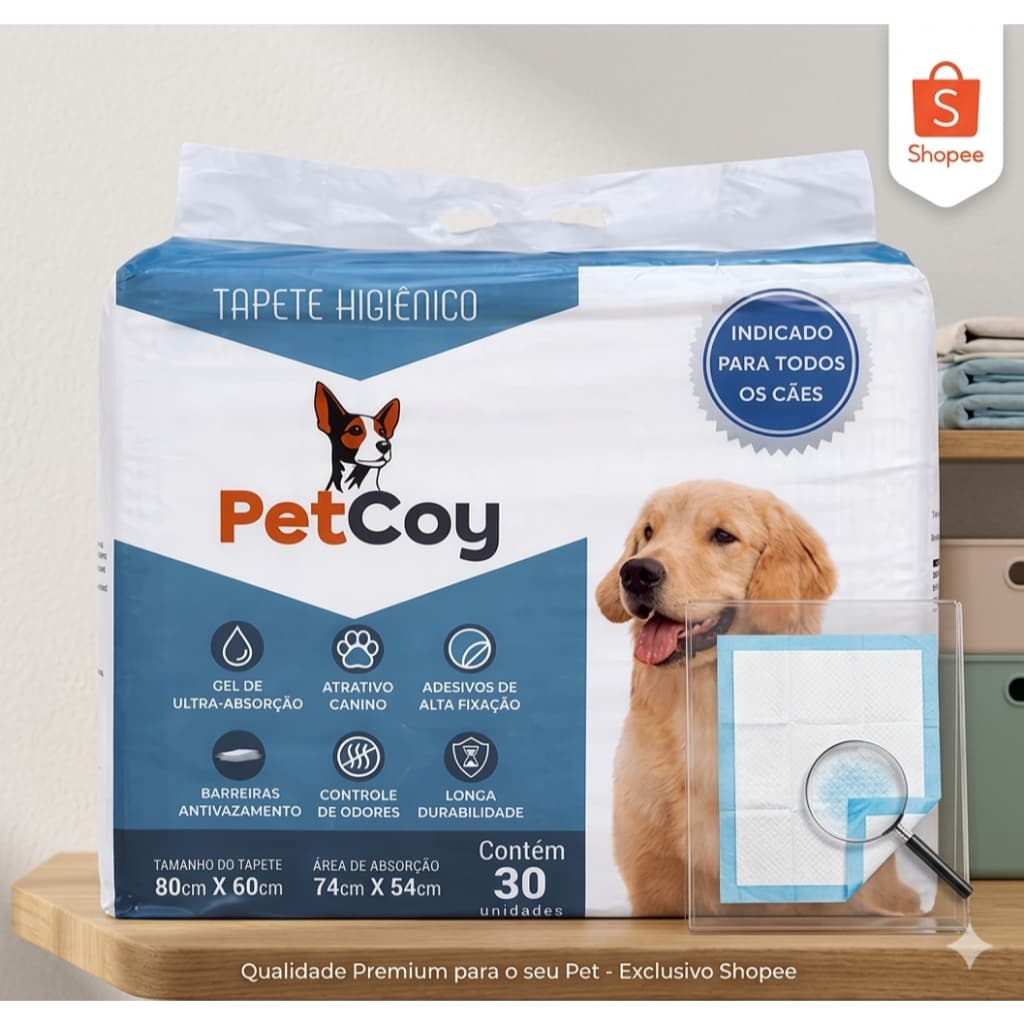 Tapete Higiênico para Cães 80x60cm Super Absorvente  30 Unidades (Maior área de absorção do mercado)