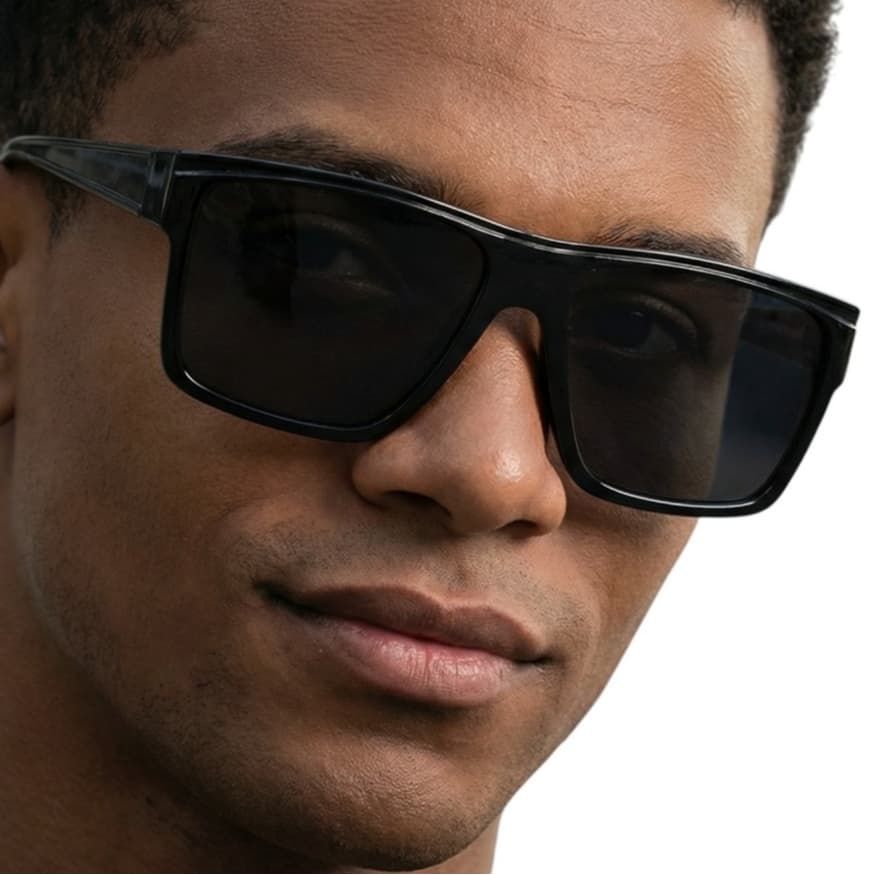 Óculos de Sol Retangular Preto Unissex Armação Robusta Estilo Streetwear Proteção UV400 MD-40