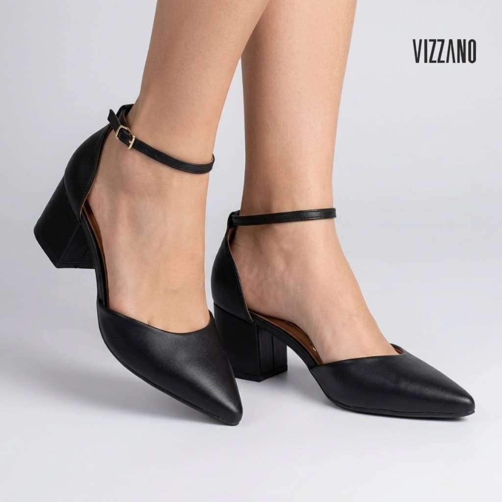 Scarpin Feminino Vizzano Salto Bloco Baixo Bico Fino 1220.317 Elegante Confortável