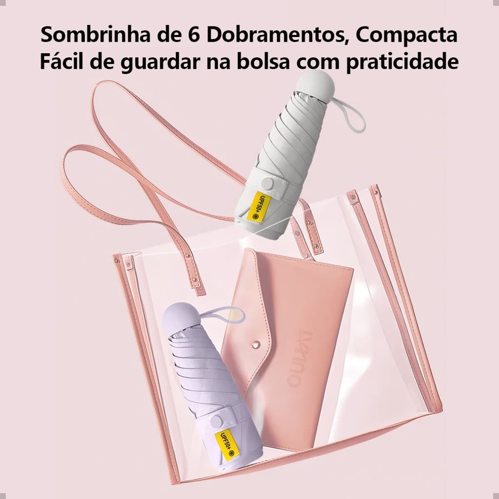 Mini Guarda-Chuva Portátil Dobravel UPF50+ Cápsula Ultra Leve com Estojo Proteção UV ENVIO IMEDIATO