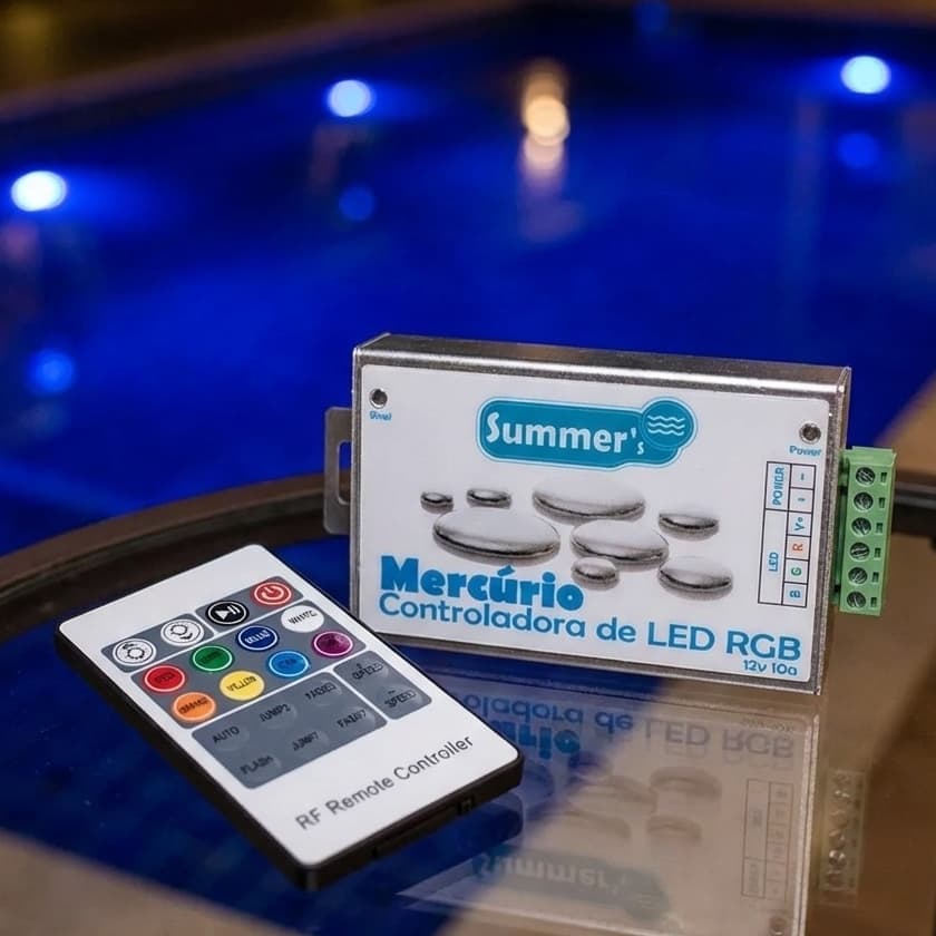 Controladora LED Mercurio Iluminação Piscina Controle Remoto RGB Alta Durabilidade