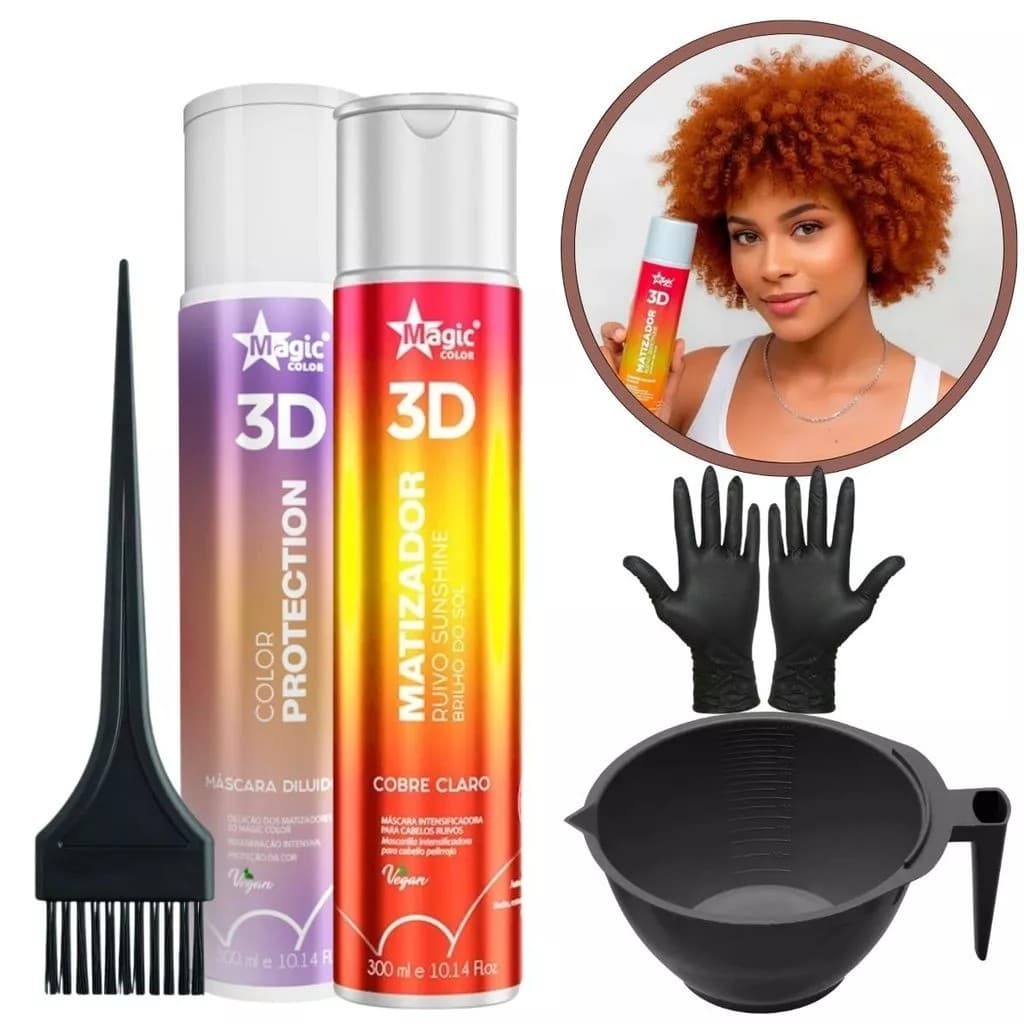 Kit Matizador Ruivo Sunshine 300ml + Mascara Diluidora 300ml Magic Color + Cumbuca + pincel + luvas