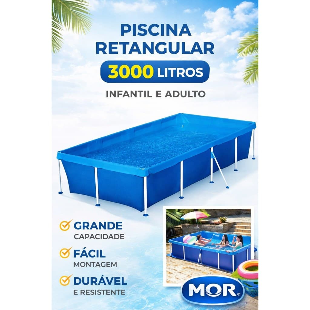 Piscina Infantil Adulto Retangular Verão Estrutura 3000 Litros Mor