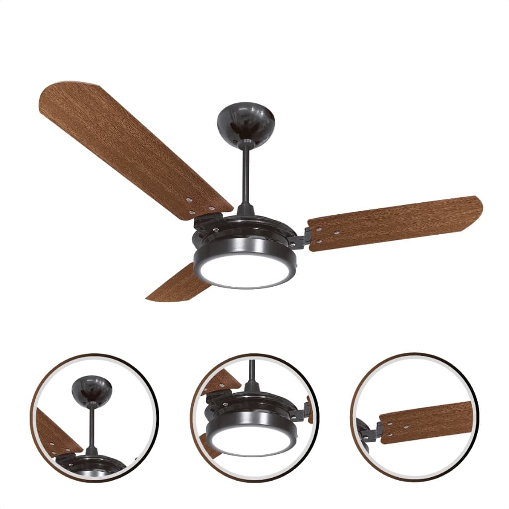 Ventilador Teto Ventex 150W Valen Led Preto Mogno 3 Pás Silencioso Turbo Potente Econômico Moderno