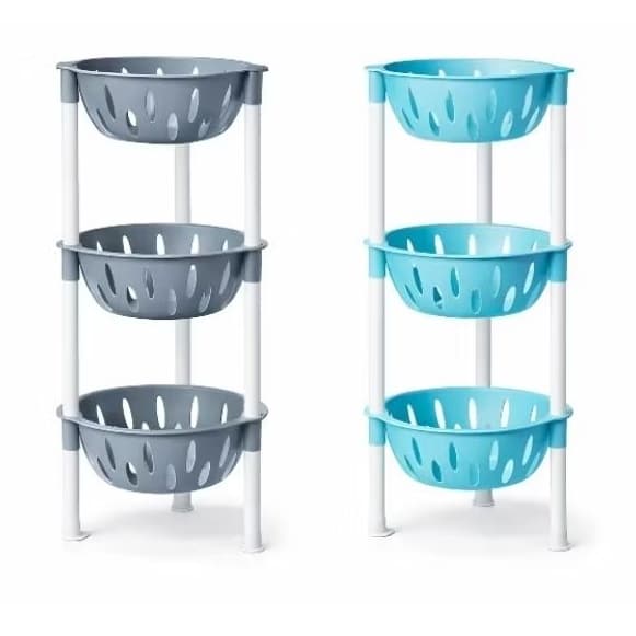 Fruteira 3 Andares Multiuso Organizador Azul, Branco ou Cinza Cozinha Plástico Resistente Porta Frutas Legumes Banheiro