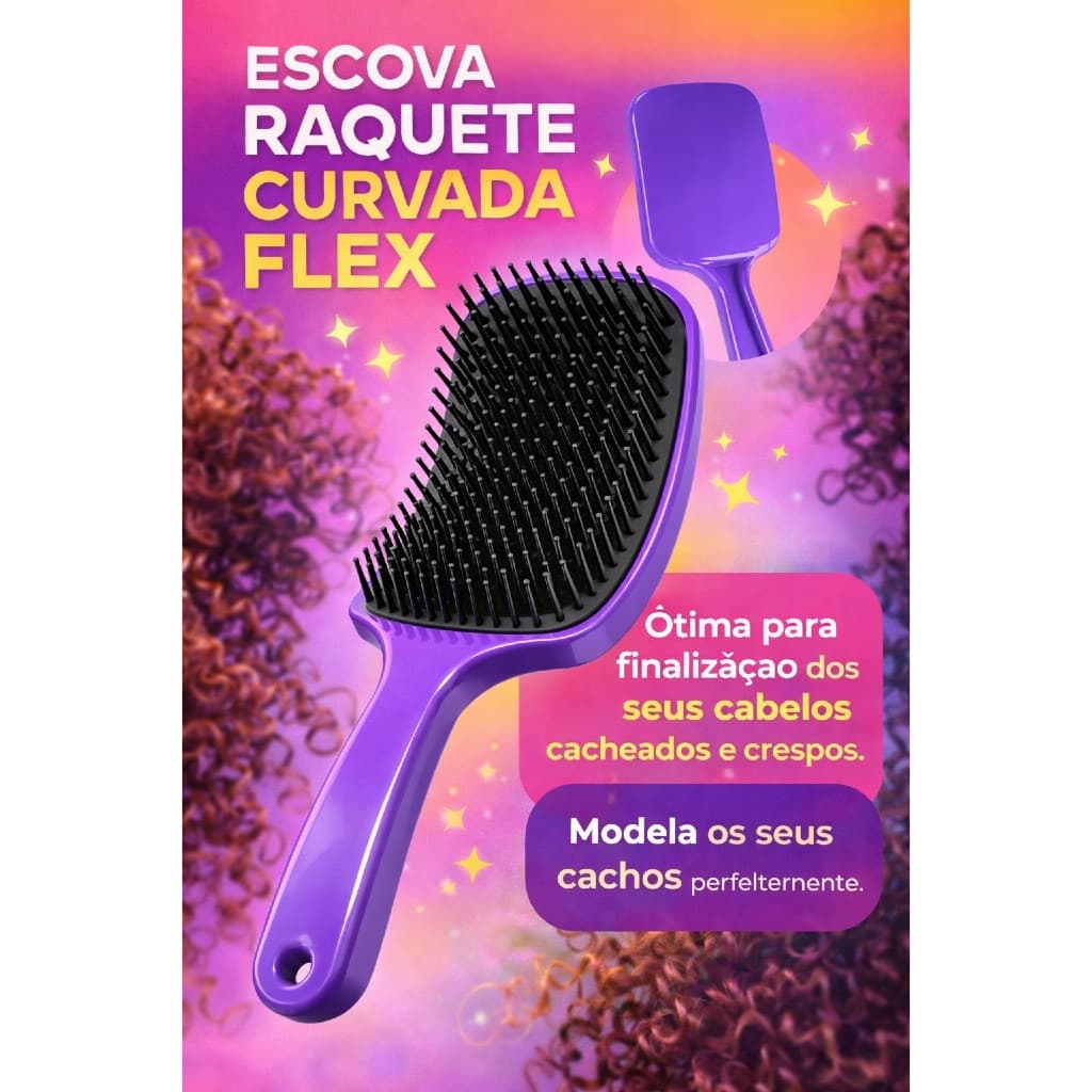 Escova Raquete Curvada Desembaraçadora Cabelos Lisos Crespos Cabelos cacheados
