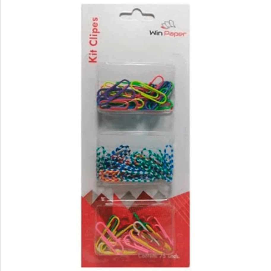CLIPS COLORIDO PARA PAPEL KIT 75 UNIDADES 28MM 2/0 WIN PAPER
