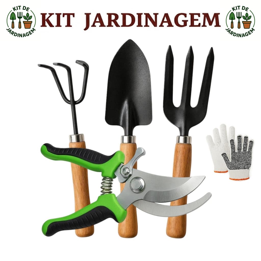 Kit Jardinagem Tesoura Poda Ancinho Garfo  Jardineiro jardim serrote pazinha