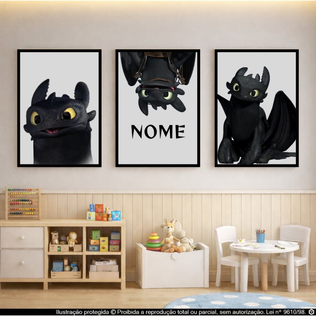 Quadro Decorativo Personalizado Com Nome Como treinar Seu Dragon Banguela Infantil