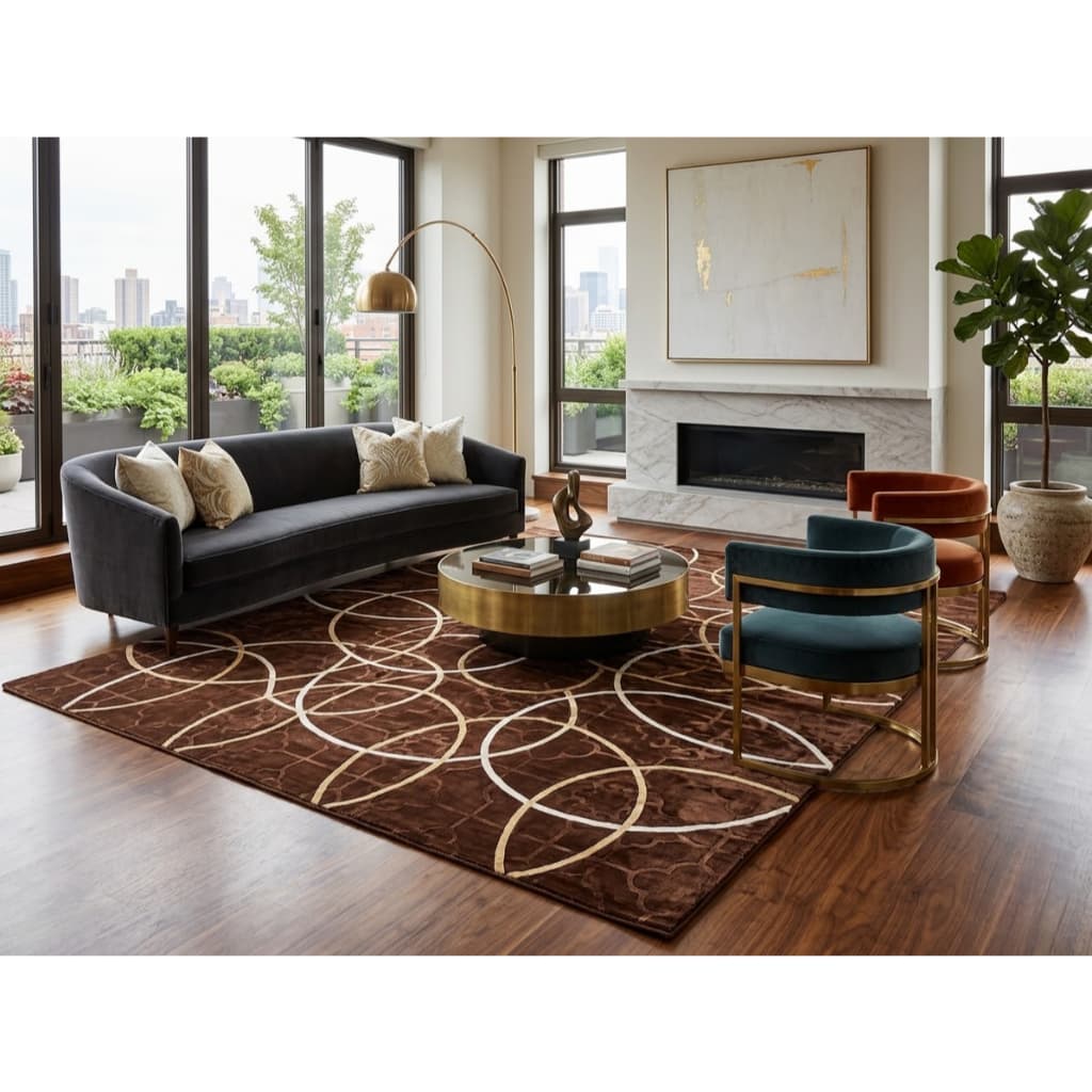 Tapete Sala Quarto Geomético 1,95x2,40 Mt Antiderrapante Ins Flannel Grande Estampado