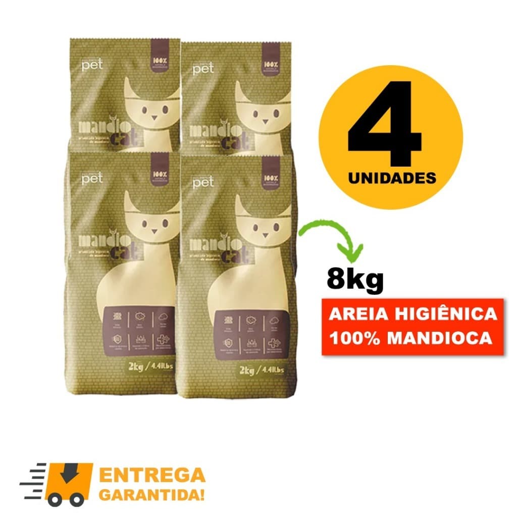 Areia de Gato MandioCat Biodegradável higiênica natural 100% Mandioca 8KG - Envio Rapido