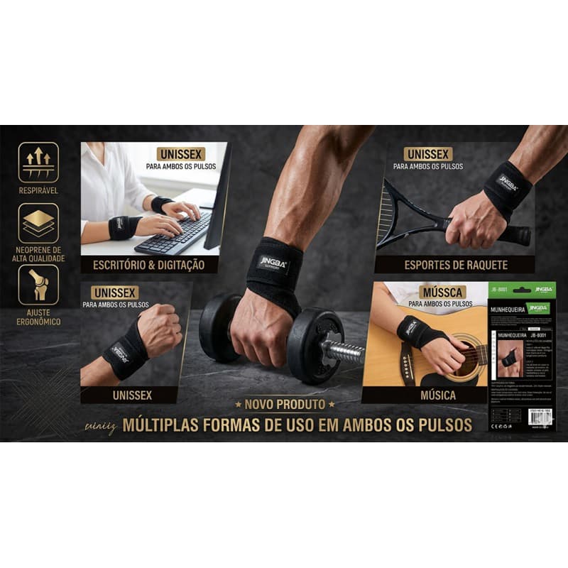 Munhequeira Ajustável Ortopédica Suporte de Punho Academia Crossfit Musculação Tendinite Unissex