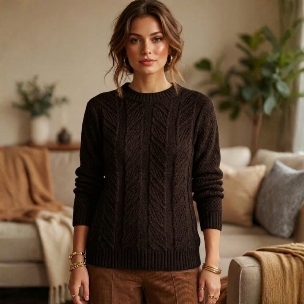 Blusa Feminina Tricot Gola Redonda Suéter Malha Tricô Clássico Elegante Veste do 38 ao 46 Inverno