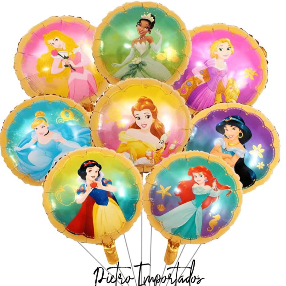 KIT 8 BALÕES PRINCESAS DISNEY COM AS PRINCIAIS PRINCESAS